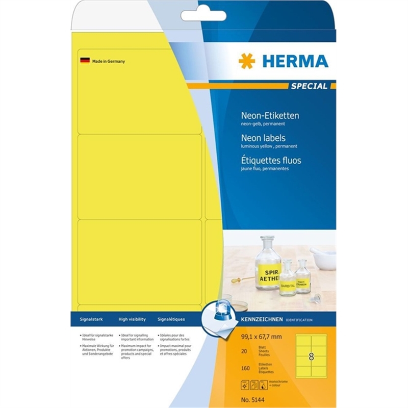 herma-etikett-inkjet/laser/kopierer-selbstklebend-abgerundete-ecken-99-1-x-67-7-mm-neongelb-160-stueck