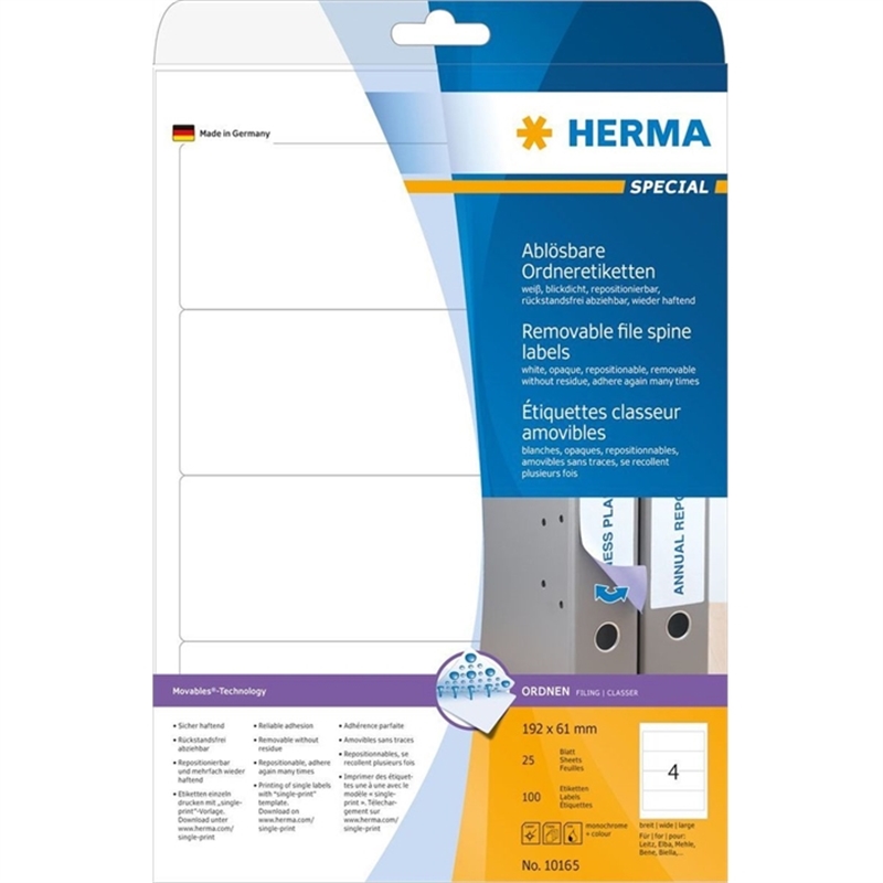 herma-rueckenschild-movables-auf-a4-bogen-selbstklebend-spezialpapier-breit-/-kurz-61-x-192-mm-weiss-100-stueck