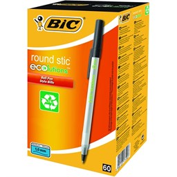 Bild von BIC® Kugelschreiber ecolutions® round stic™, mit Kappe, 0,4 mm, Schreibfarbe: schwarz (60 Stück)