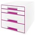 Bild von LEITZ® Schubladenbox WOW CUBE, Polystyrol, mit 4 Schubladen, 287 x 363 x 270 mm, weiß/pink