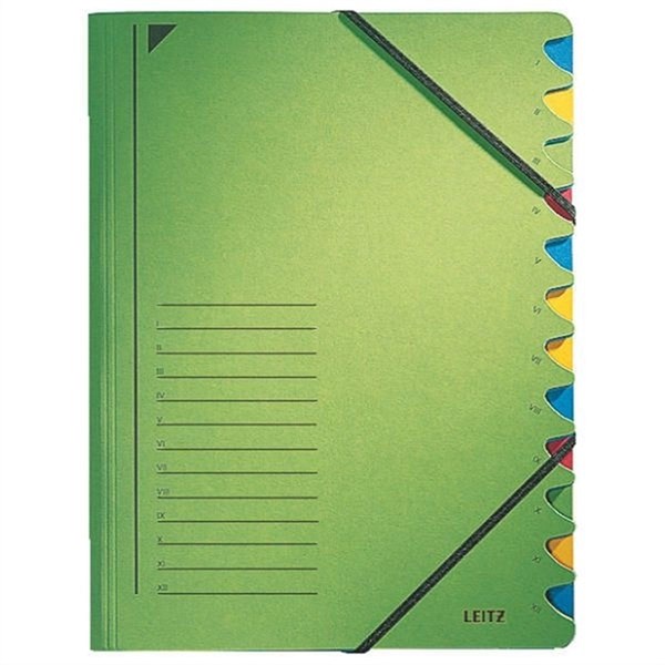 Bild von LEITZ® Ordnungsmappe, Colorspankarton, Gummizug, Eckspanngummi, A4, 12 Fächer, grün