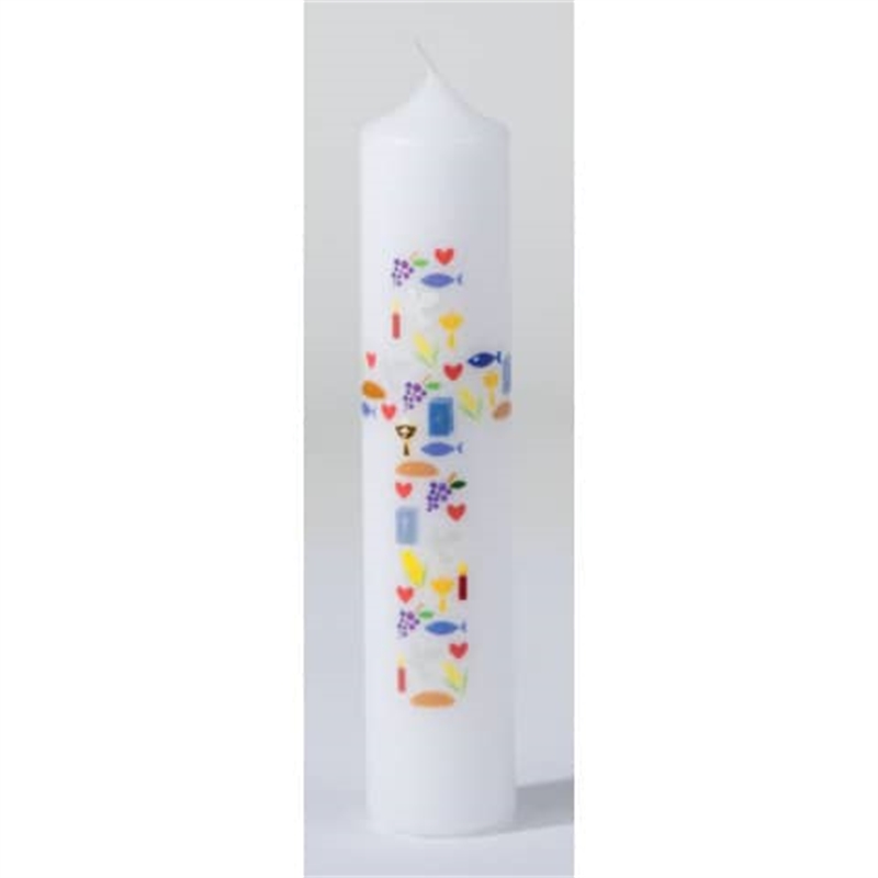 Bild von Kommunion-, Konfirmationskerze Spirit - 25 cm, weiß/bunt