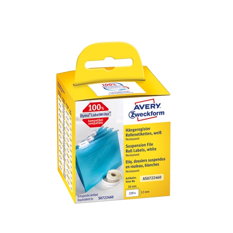 Bild von AVERY AV-AS0722460 - Rückenetiketten aufgehängt 50x12 mm, Weiß, permanent, 220 Etiketten