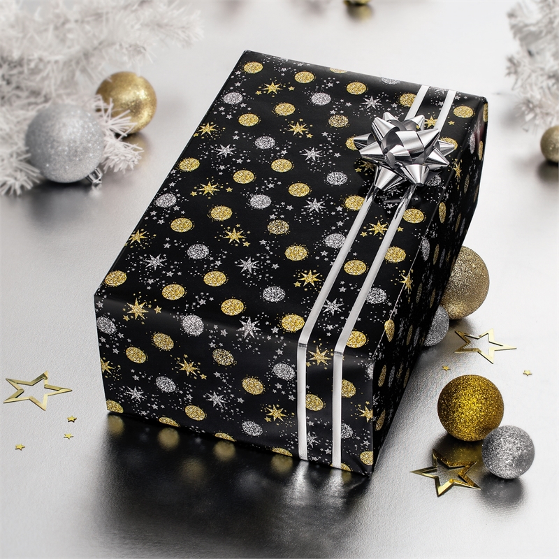 Bild von SIGEL Geschenkpapier Stardust GP117 70cmx5m 80g schwarz/gold/silber