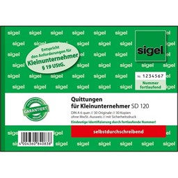 Zeige Details für Sigel® Quittung für Kleinunternehmer oh. MwSt.-Ausweis- A6, MP, SD, 2 x 30 Blatt Bild von Sigel® Quittung für Kleinunternehmer oh. MwSt.-Ausweis- A6, MP, SD, 2 x 30 Blatt