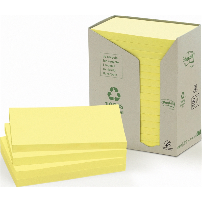 Bild von Post-it Haftnotiz Recycling Notes 655-1T 127x76mm gelb 16 St./Pack.