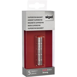 Bild von Sigel SuperDym-Magnete C5 "Strong", Zylinder-Design, silber, Ø 10x10 mm, 5 Stück
