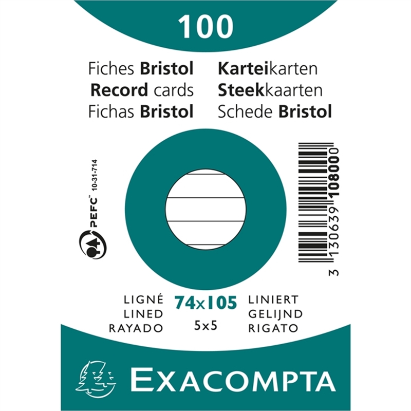 Bild von EXACOMPTA Karteikarte, liniert, A7, Karton, 205 g/m², weiß (100 Stück)