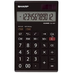 Bild von SHARP Tischrechner EL-124TWH -12-stellig,Batterie/Solar,96,5x24,5x155 mm,schwarz