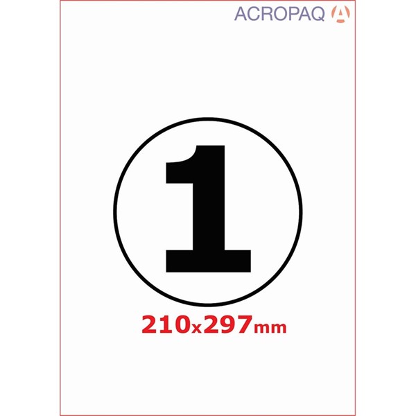 Bild von ACROPAQ LABELS - 100 A4 x 1 label = 100 selbstklebende weiße Etiketten 210x297mm