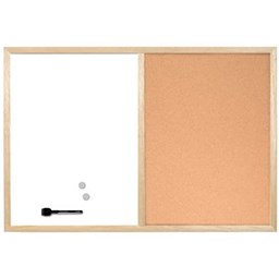 Bild von Kombitafel - 60 x 45 cm, Schreib- und Korktafel, braun/weiß, Holzrahmen