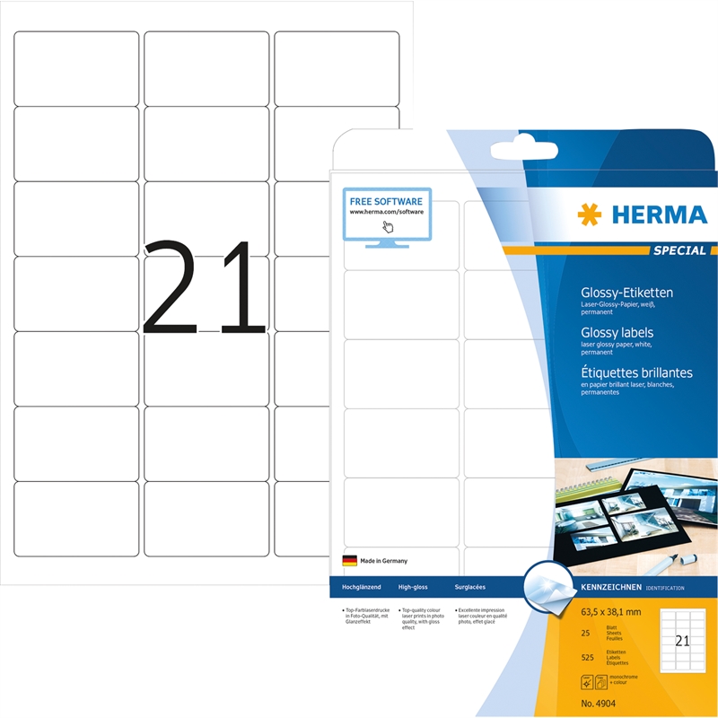 Bild von HERMA Etiketten SuperPrint Glossy 4904 63,5x38,1mm ws 525 St./Pack.