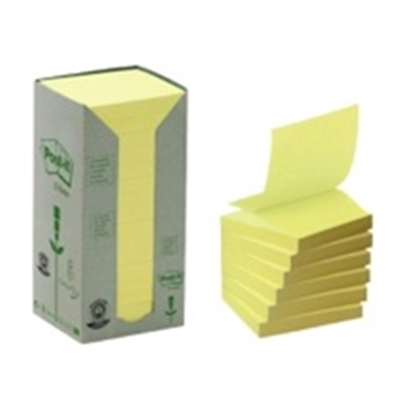 Bild von Haftnotizen Post-it Recycling Z-Notes R3301T, 76 x 76 mm, 16 x 100 Blatt, gelb