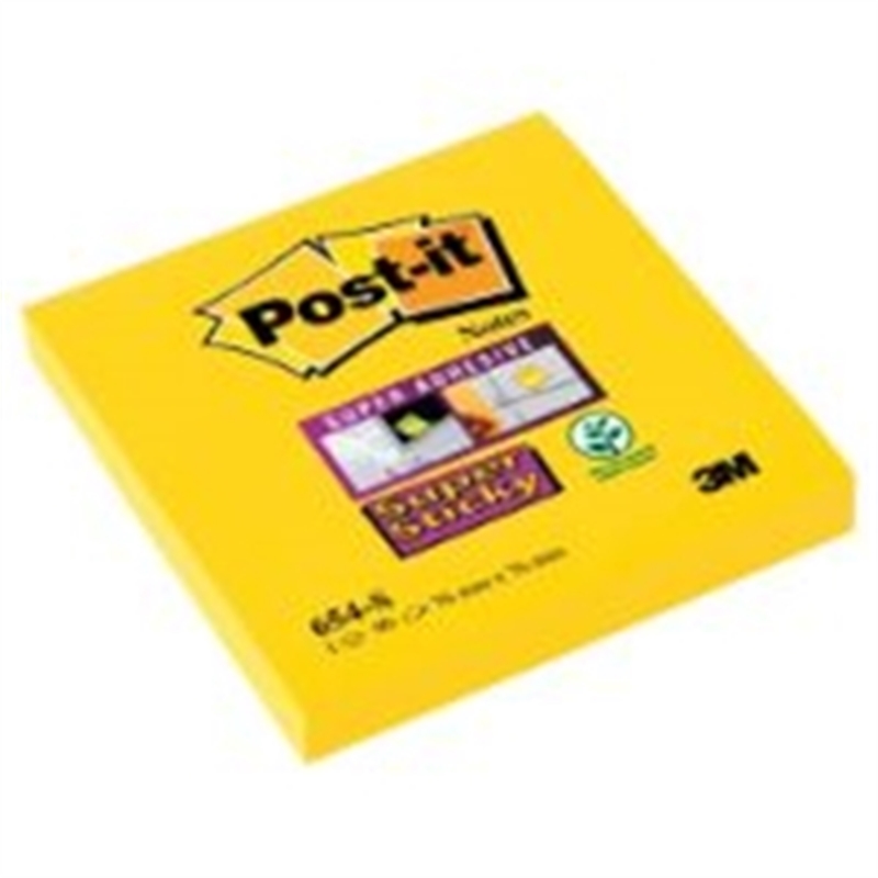 Bild von Haftnotizen Post-it 654-S Super Sticky, 76x76 mm, 90 Blatt, gelb, 12 Stück